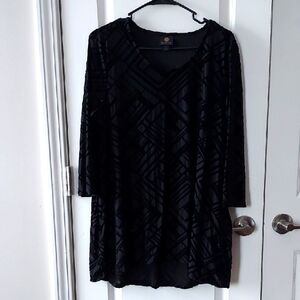 JM Collection Black Patterned Long Sleeve Dress Large